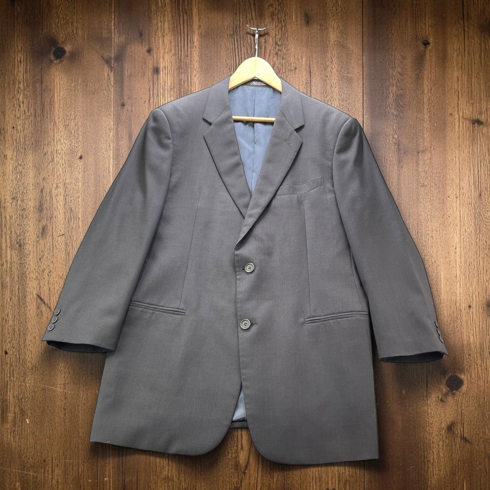 Vintage Mani Giorgio Armani Mens 42L Wool Blazer Blue Gray Microdot Sport Coats